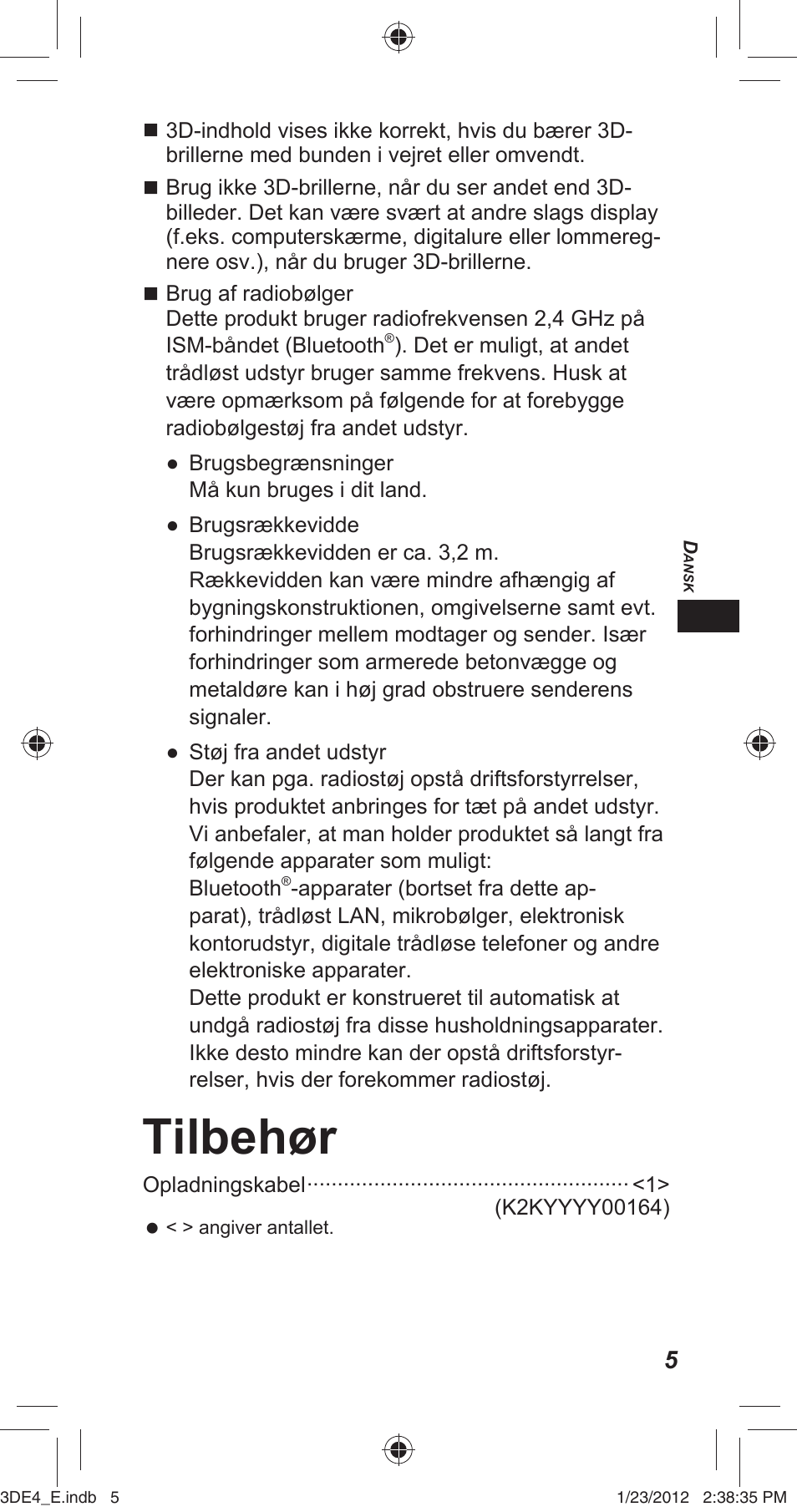 Tilbehør | Panasonic TYER3D4SE User Manual | Page 21 / 248