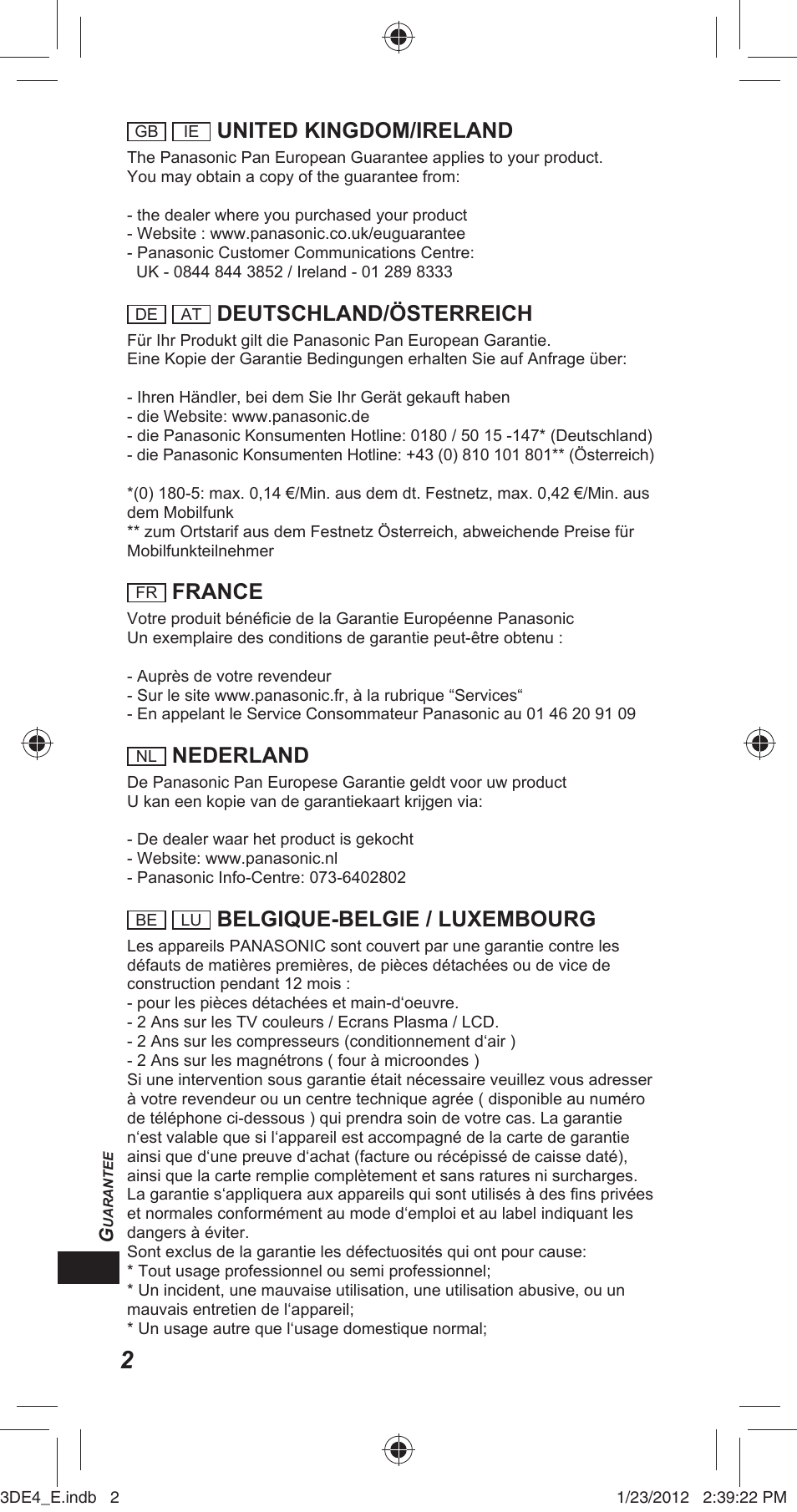 United kingdom/ireland, Deutschland/österreich, France | Nederland, Belgique-belgie / luxembourg | Panasonic TYER3D4SE User Manual | Page 210 / 248