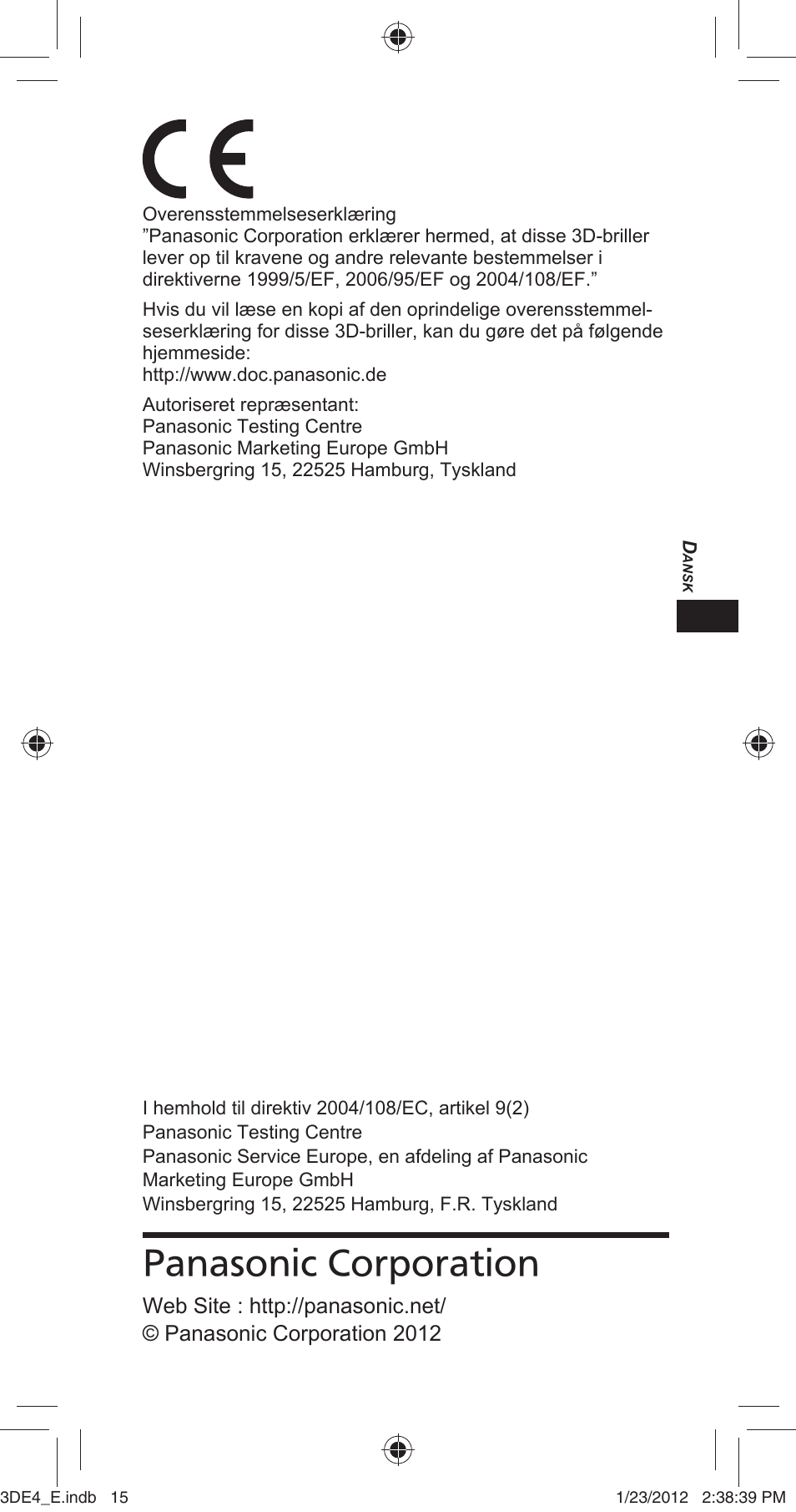 Panasonic corporation | Panasonic TYER3D4SE User Manual | Page 31 / 248