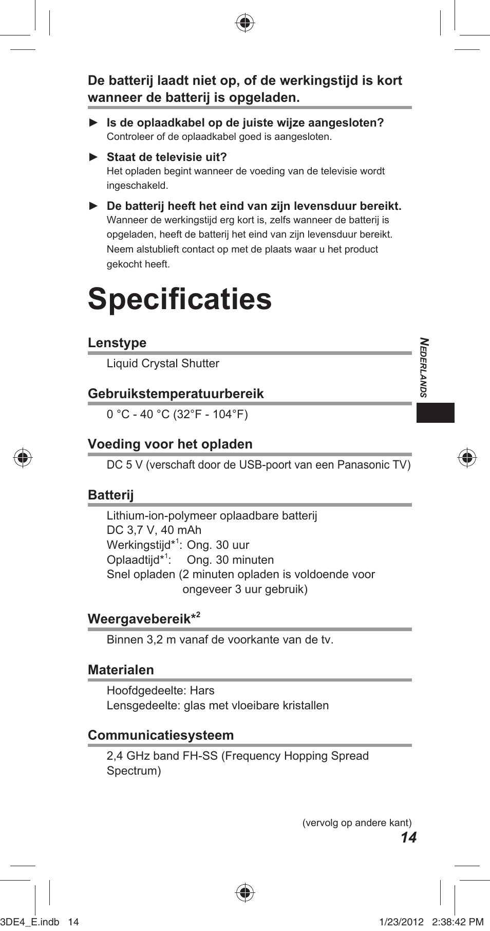 Specifi caties | Panasonic TYER3D4SE User Manual | Page 45 / 248