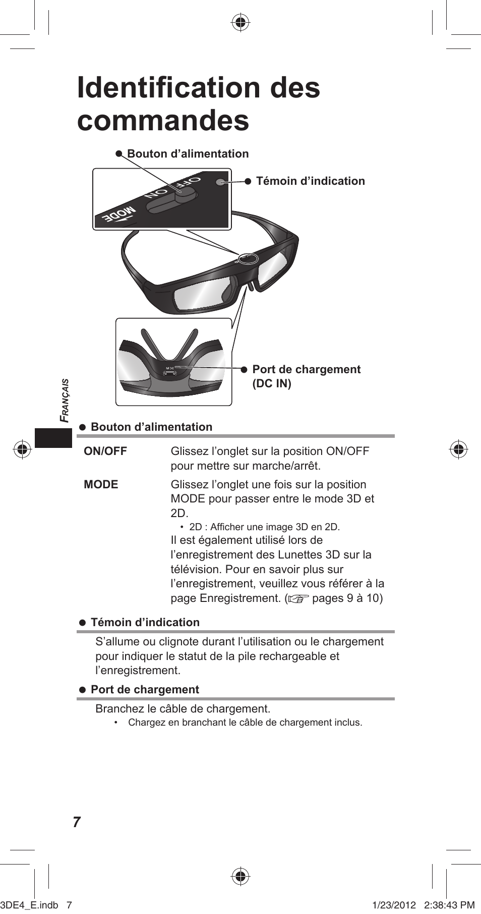 Identifi cation des commandes | Panasonic TYER3D4SE User Manual | Page 54 / 248