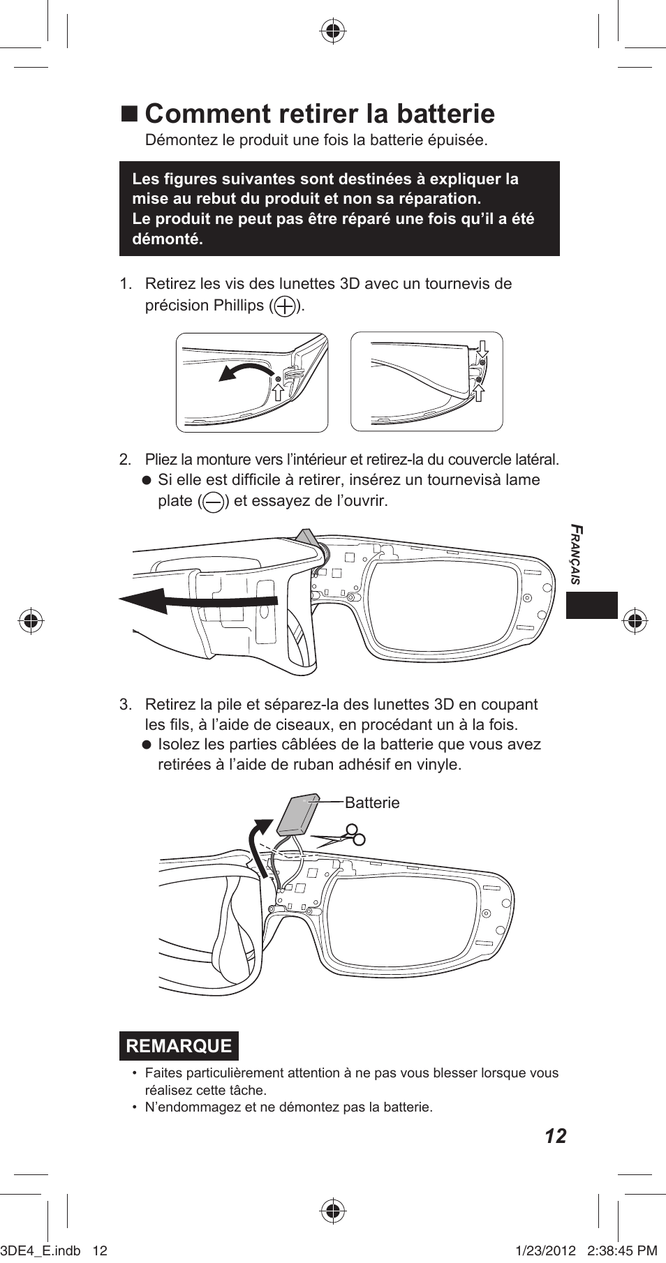 Comment retirer la batterie | Panasonic TYER3D4SE User Manual | Page 59 / 248