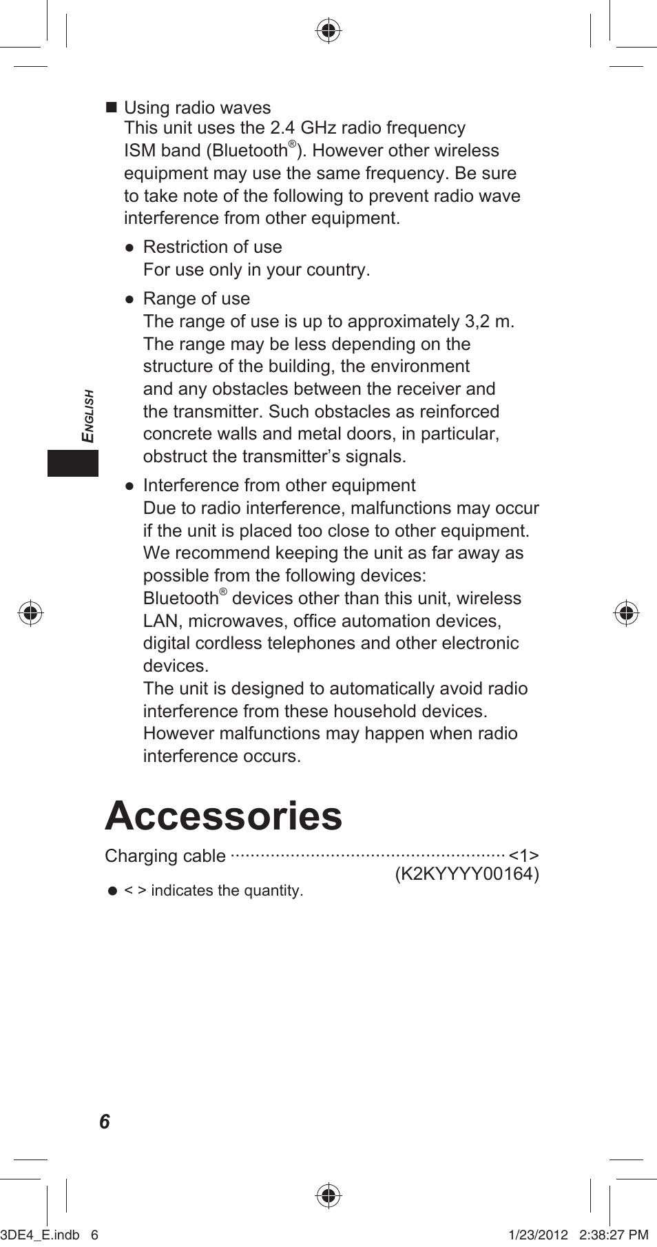 Accessories | Panasonic TYER3D4SE User Manual | Page 6 / 248