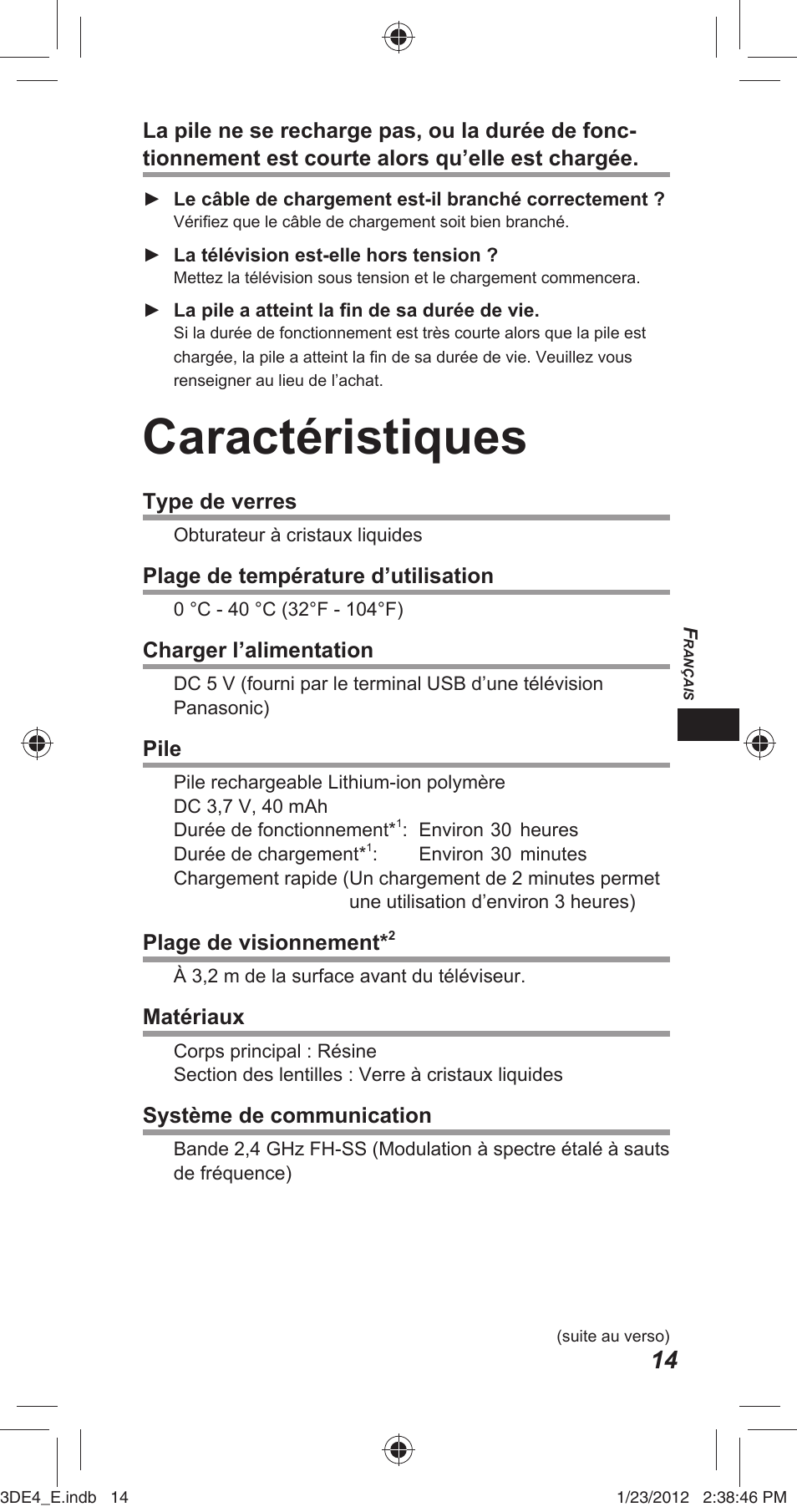 Caractéristiques | Panasonic TYER3D4SE User Manual | Page 61 / 248