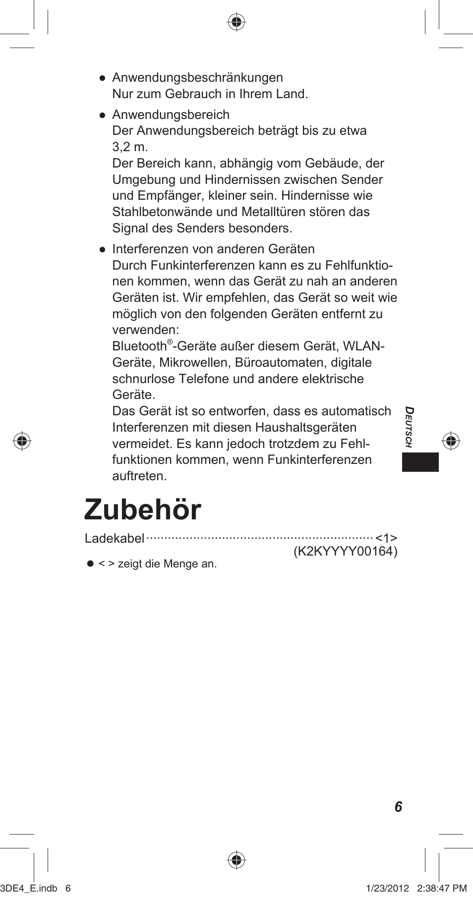 Zubehör | Panasonic TYER3D4SE User Manual | Page 69 / 248