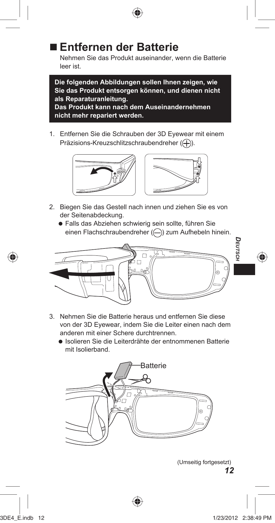 Entfernen der batterie | Panasonic TYER3D4SE User Manual | Page 75 / 248