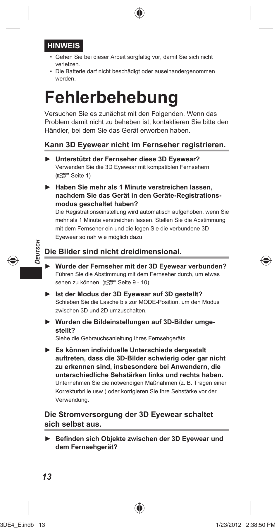 Fehlerbehebung | Panasonic TYER3D4SE User Manual | Page 76 / 248