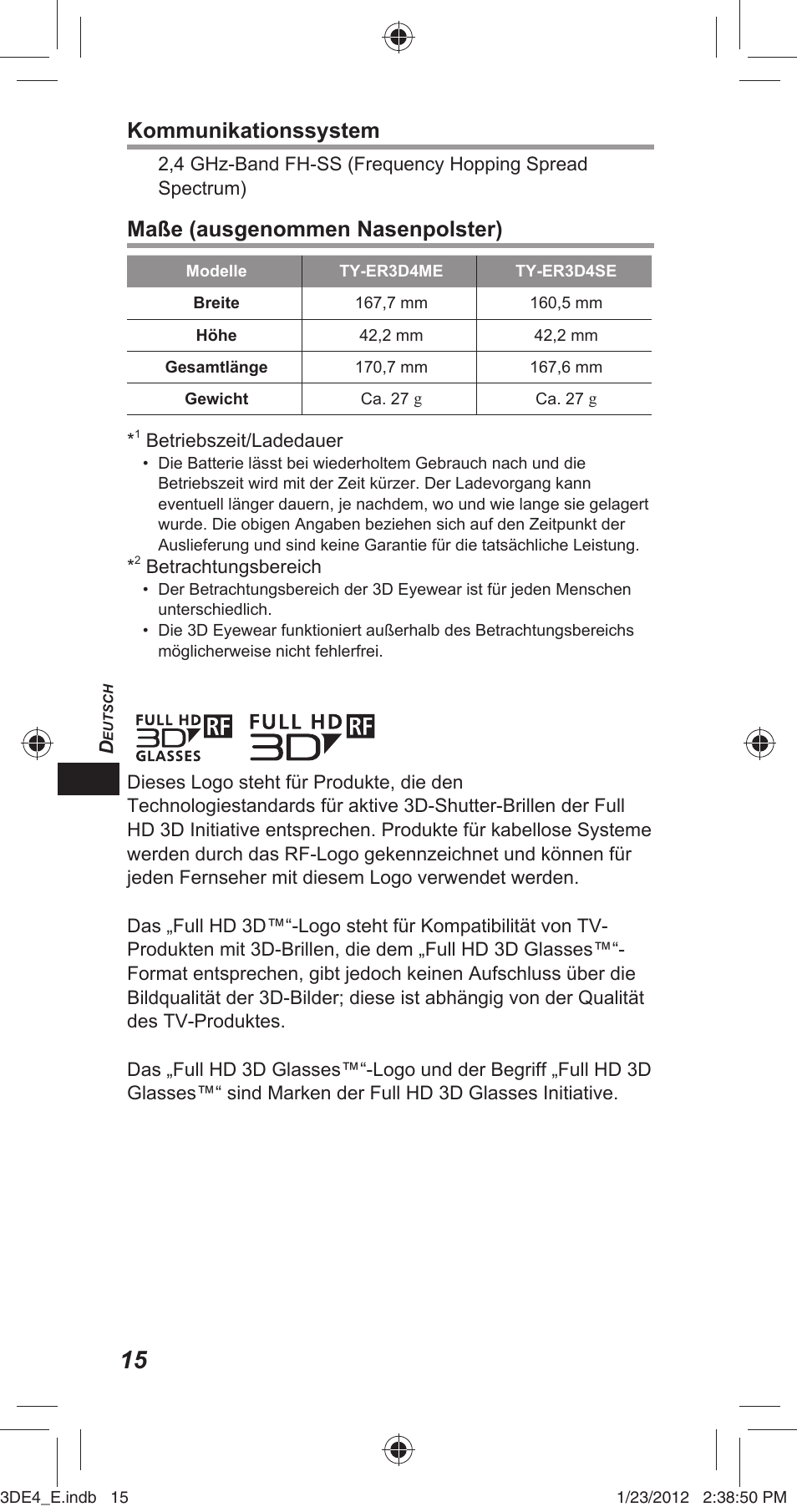 Kommunikationssystem, Maße (ausgenommen nasenpolster) | Panasonic TYER3D4SE User Manual | Page 78 / 248