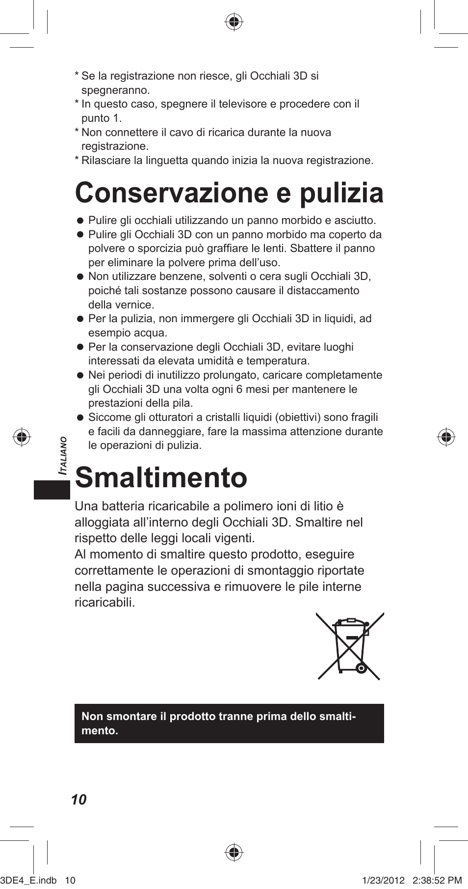 Conservazione e pulizia, Smaltimento | Panasonic TYER3D4SE User Manual | Page 90 / 248