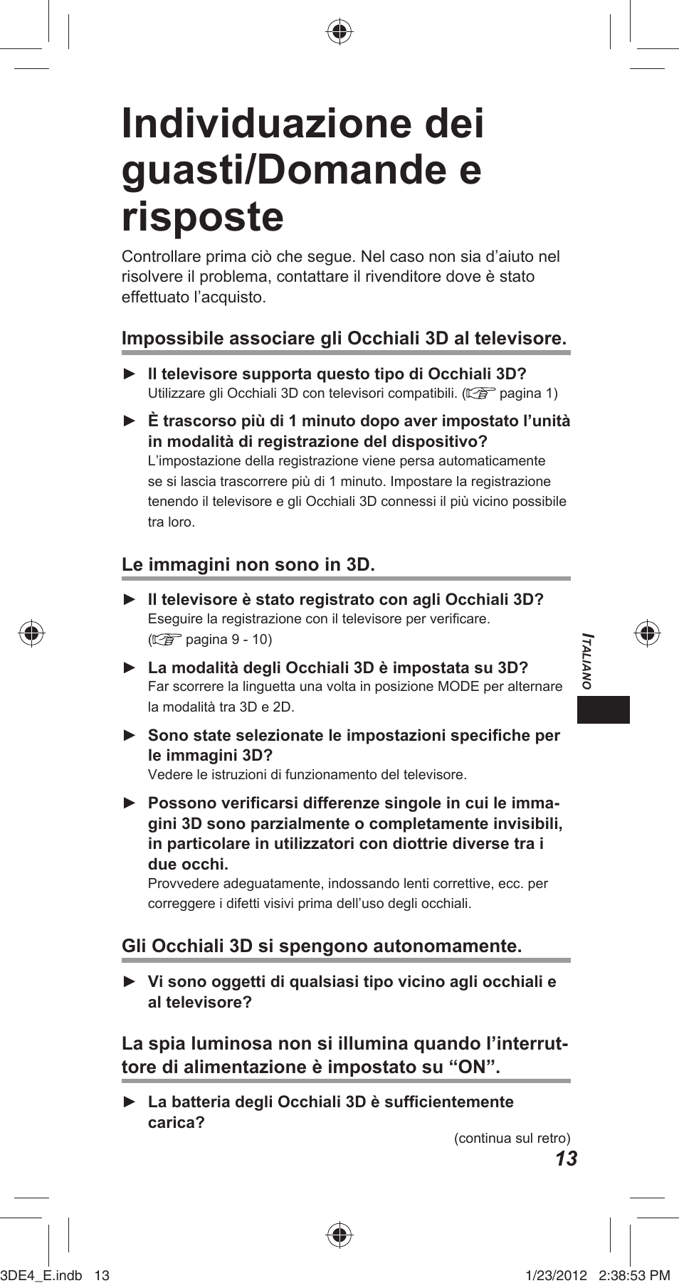 Individuazione dei guasti/domande e risposte | Panasonic TYER3D4SE User Manual | Page 93 / 248