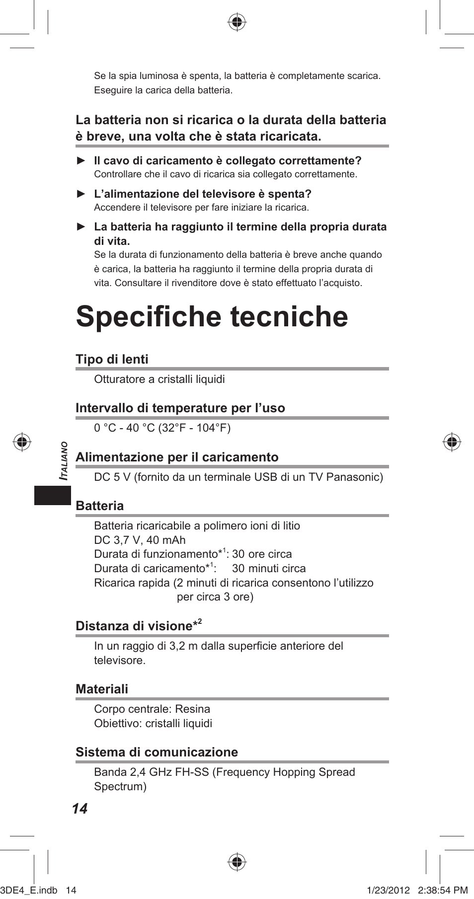 Specifi che tecniche | Panasonic TYER3D4SE User Manual | Page 94 / 248