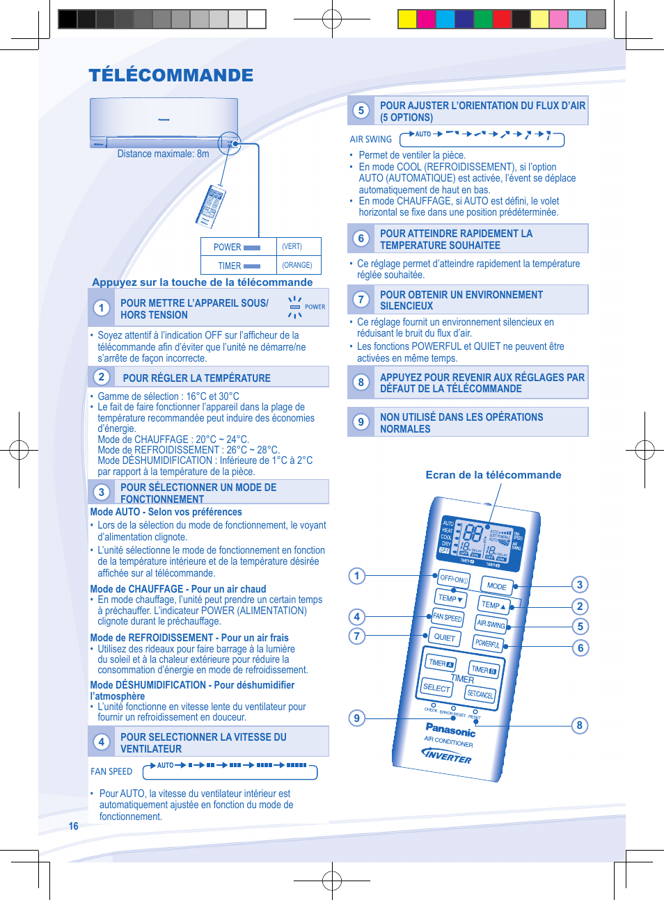 Télécommande | Panasonic CSYE18MKE User Manual | Page 16 / 72