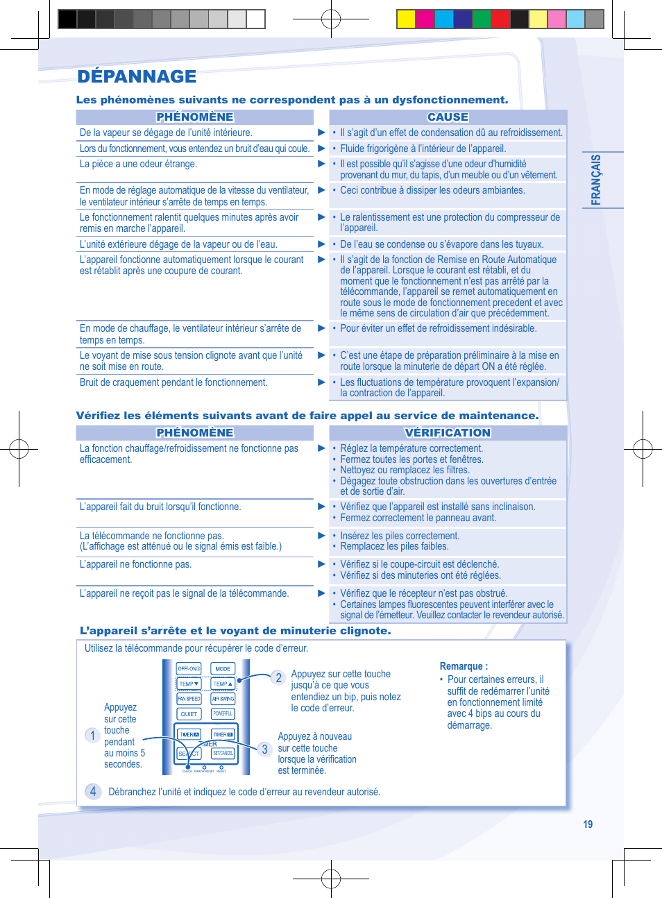 Dépannage | Panasonic CSYE18MKE User Manual | Page 19 / 72