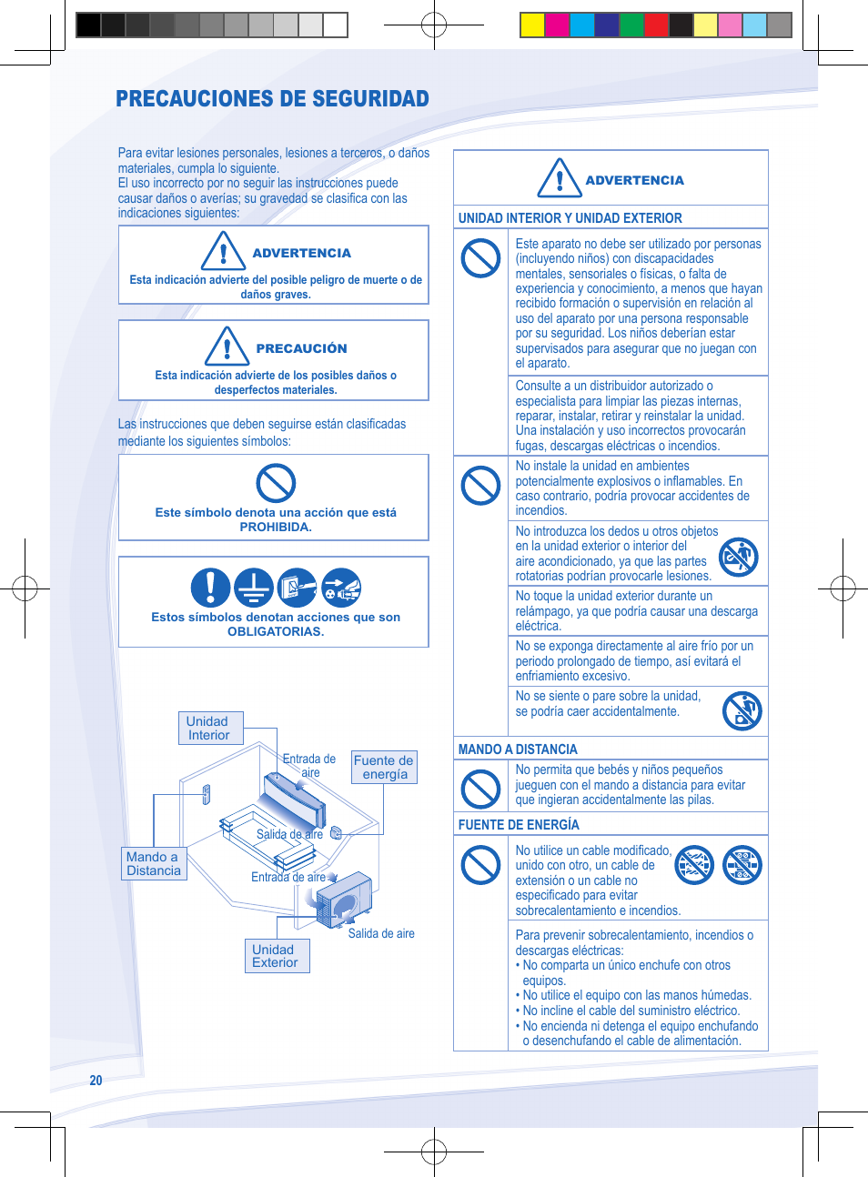 Precauciones de seguridad | Panasonic CSYE18MKE User Manual | Page 20 / 72