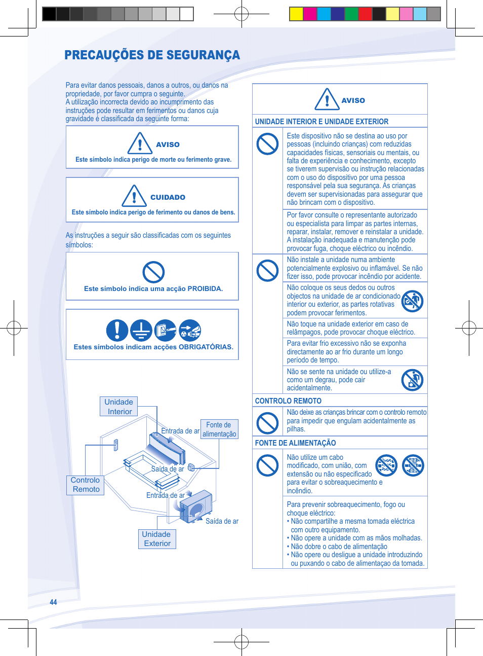 Precauções de segurança | Panasonic CSYE18MKE User Manual | Page 44 / 72