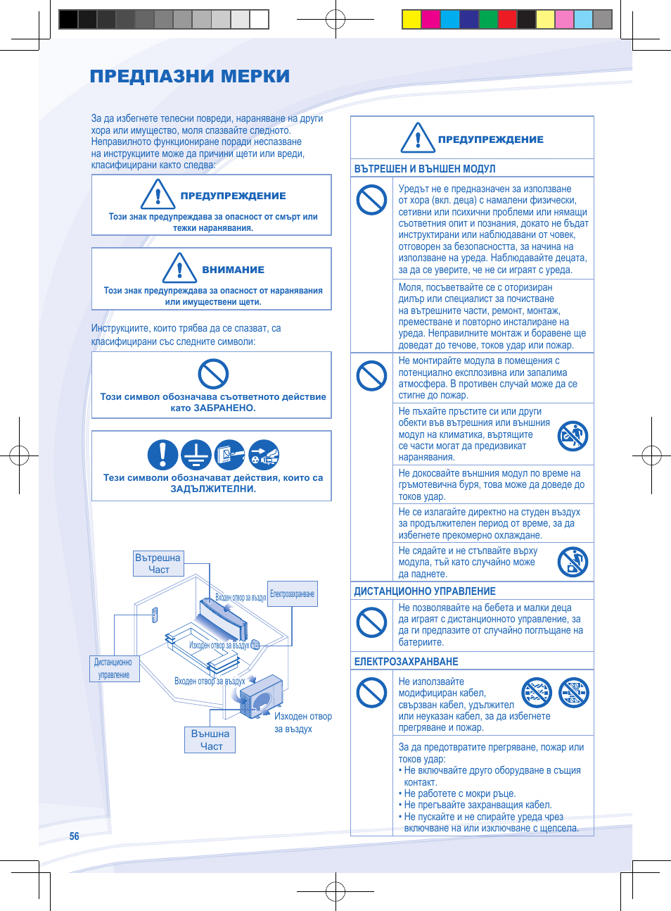 Предпазни мерки | Panasonic CSYE18MKE User Manual | Page 56 / 72