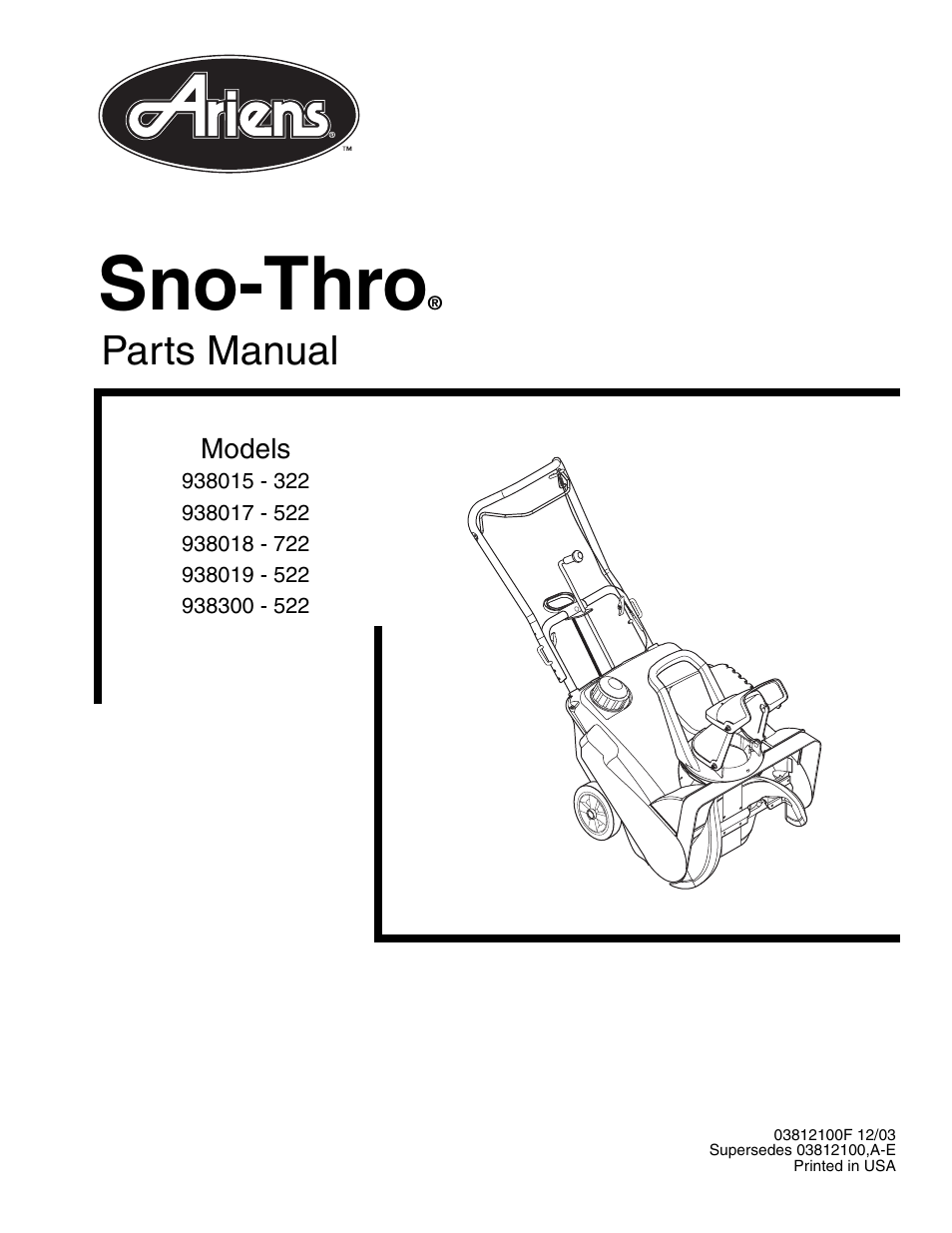 Ariens SNO-THRO 938300 - 522 User Manual | 12 pages