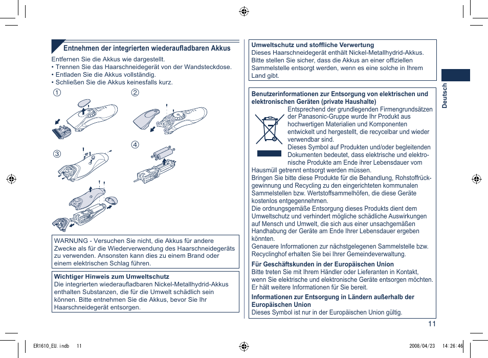 Panasonic ER1610 User Manual | Page 11 / 100