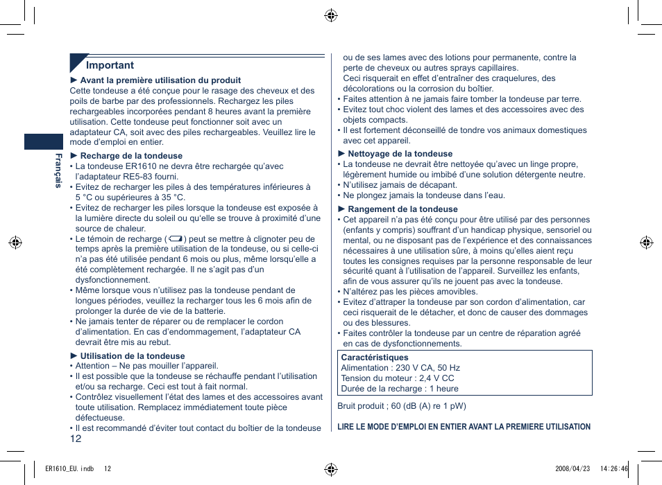 Panasonic ER1610 User Manual | Page 12 / 100