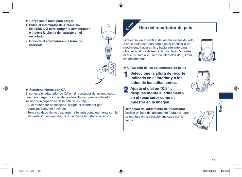 Corte | Panasonic ER1610 User Manual | Page 29 / 100