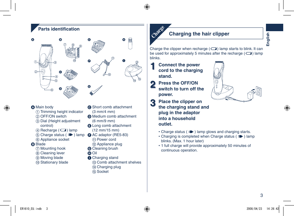 Char ge | Panasonic ER1610 User Manual | Page 3 / 100