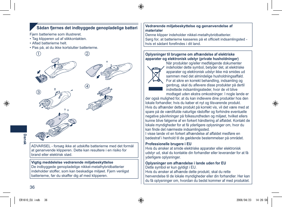 Panasonic ER1610 User Manual | Page 36 / 100