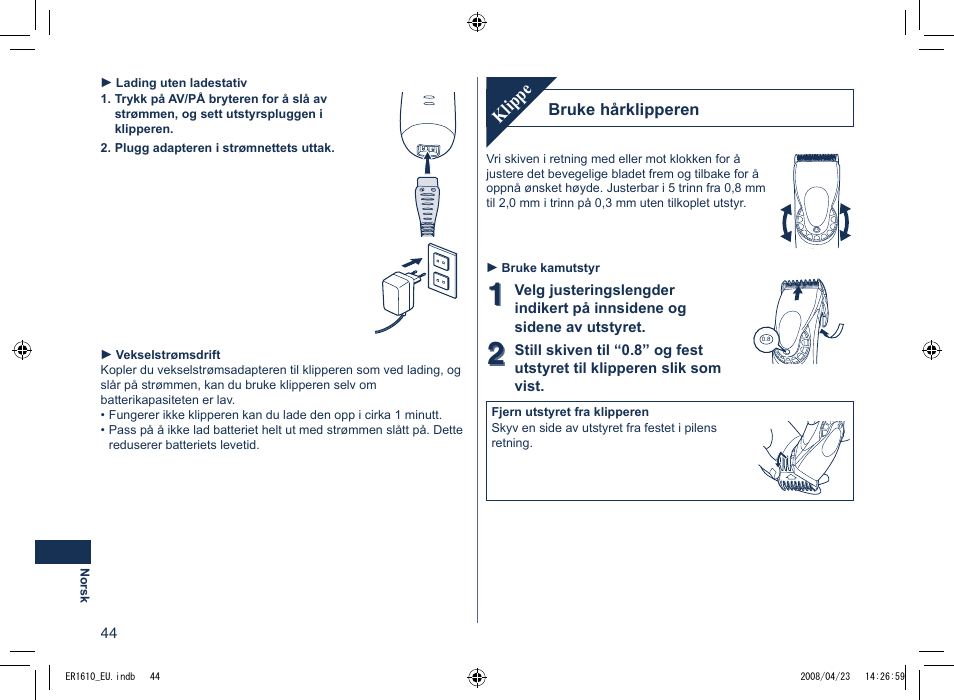 Klippe | Panasonic ER1610 User Manual | Page 44 / 100