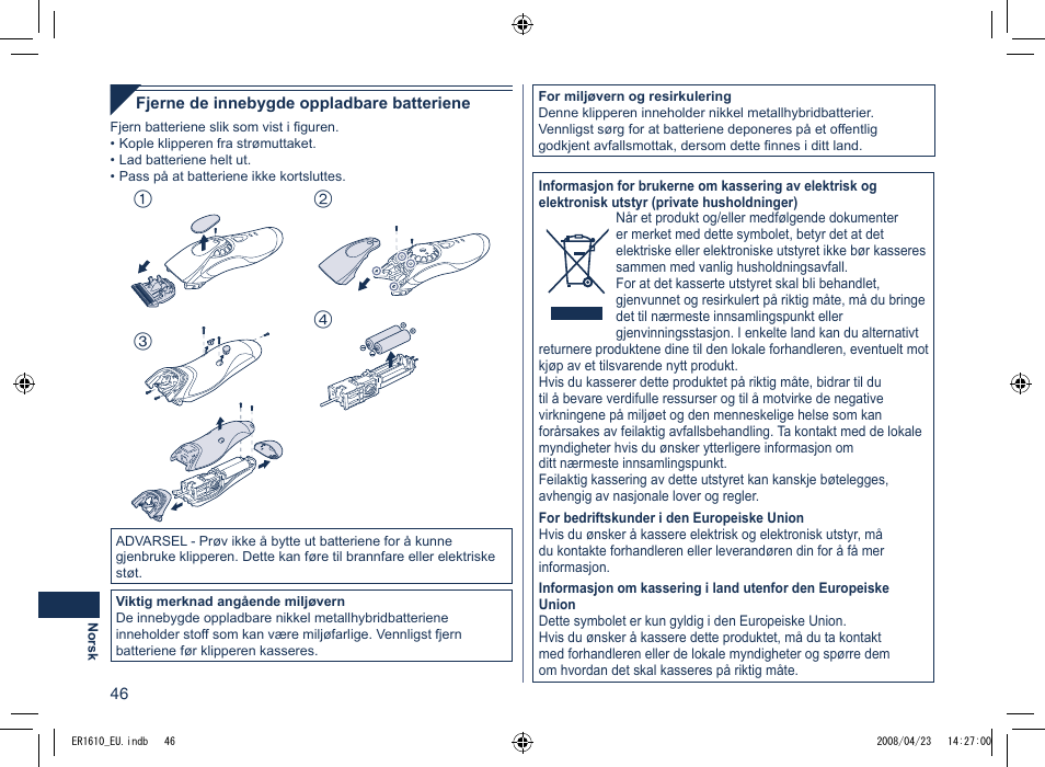 Panasonic ER1610 User Manual | Page 46 / 100