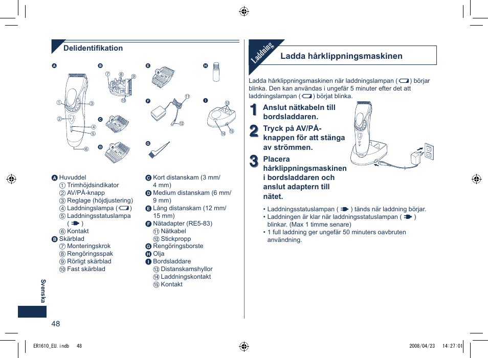 Laddning | Panasonic ER1610 User Manual | Page 48 / 100