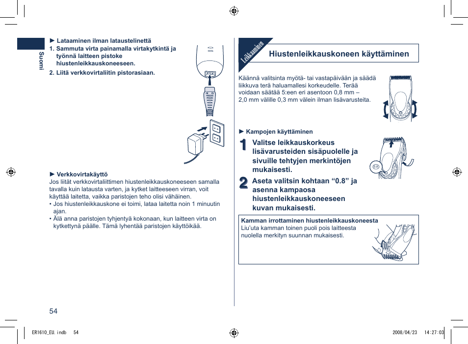 Leikkaaminen | Panasonic ER1610 User Manual | Page 54 / 100