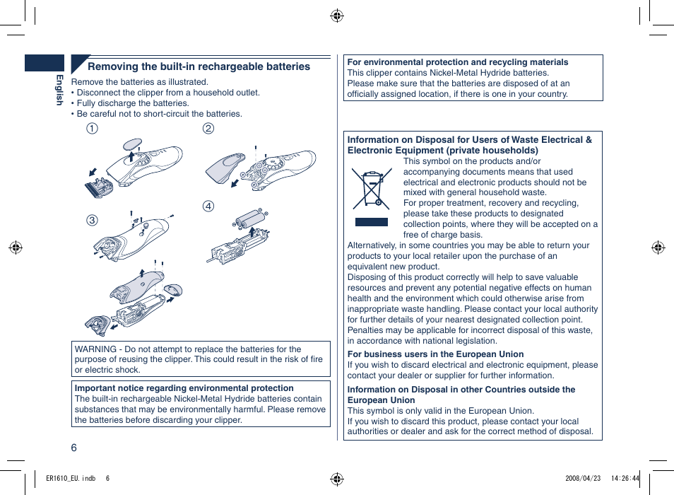 Panasonic ER1610 User Manual | Page 6 / 100