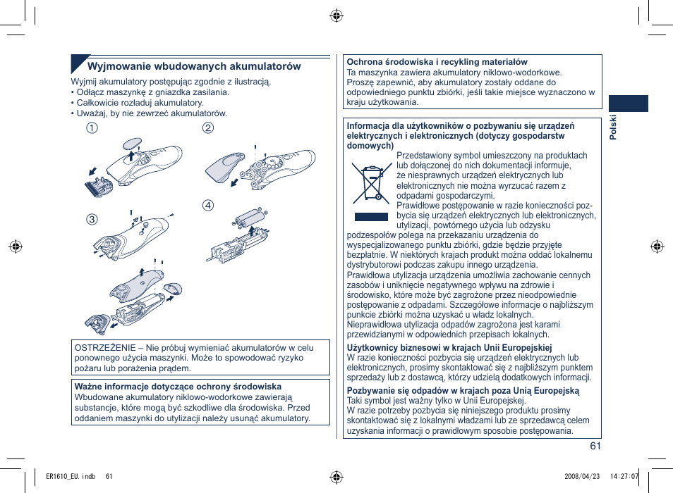 Panasonic ER1610 User Manual | Page 61 / 100