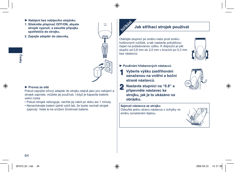 Stříhání | Panasonic ER1610 User Manual | Page 64 / 100