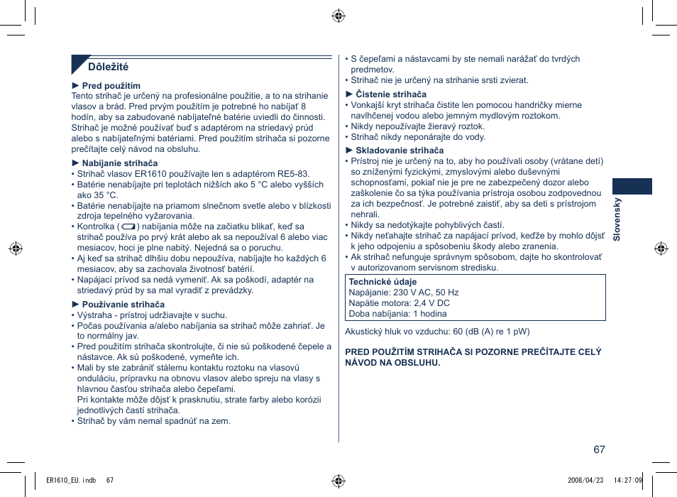 Panasonic ER1610 User Manual | Page 67 / 100