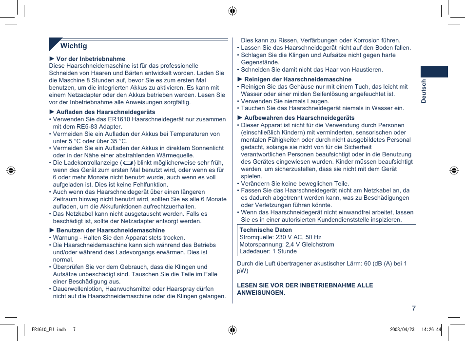 Panasonic ER1610 User Manual | Page 7 / 100