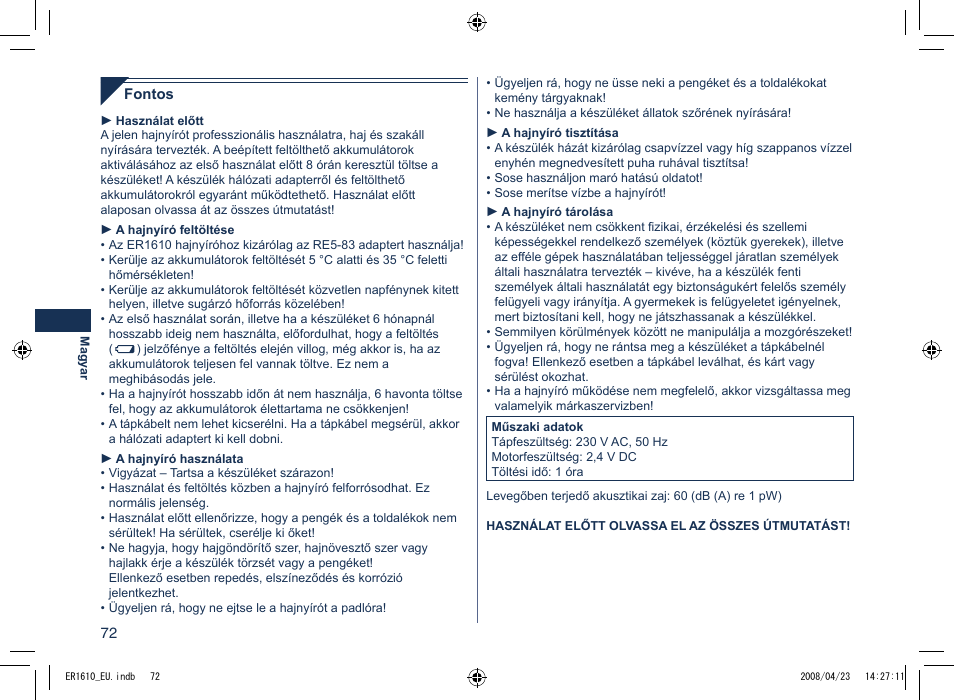 Panasonic ER1610 User Manual | Page 72 / 100