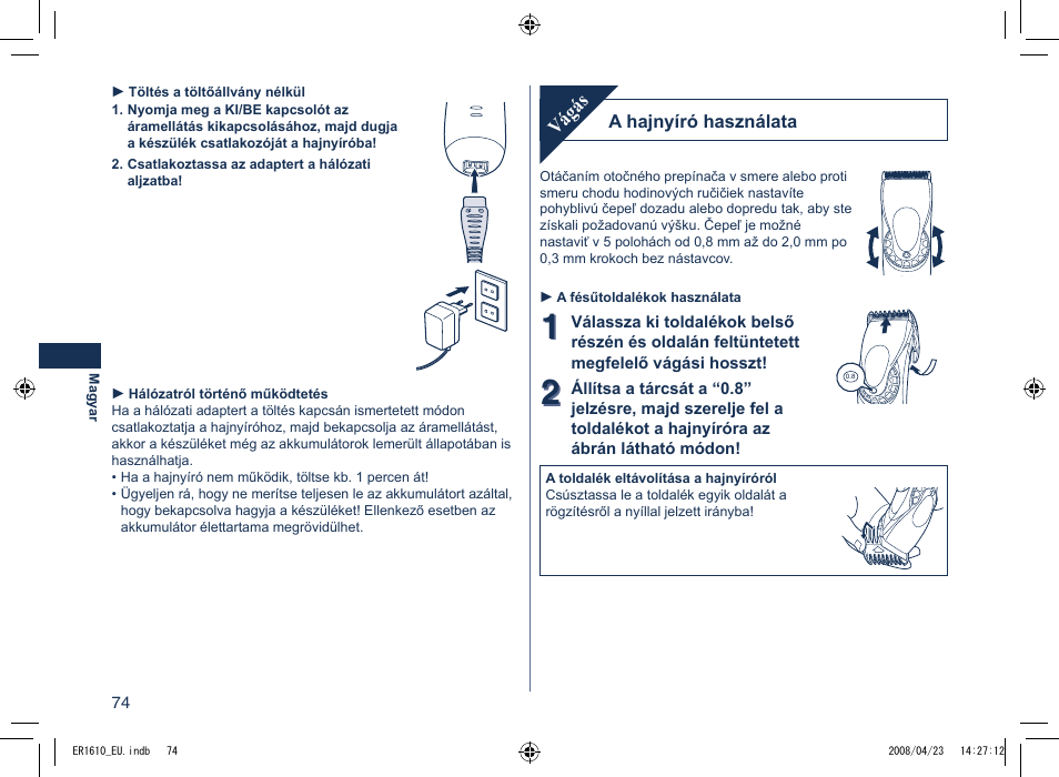 Vágás | Panasonic ER1610 User Manual | Page 74 / 100