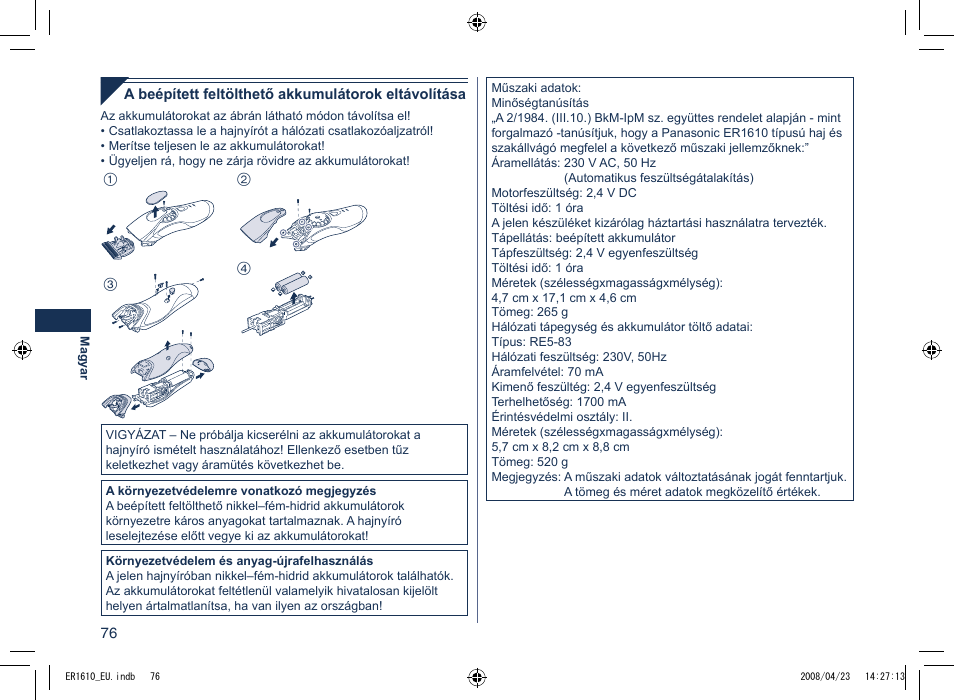 Panasonic ER1610 User Manual | Page 76 / 100