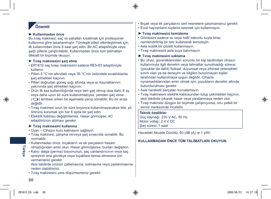 Panasonic ER1610 User Manual | Page 88 / 100