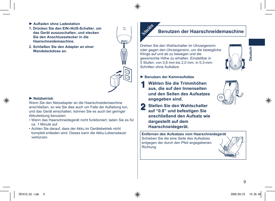 Sch neid en | Panasonic ER1610 User Manual | Page 9 / 100