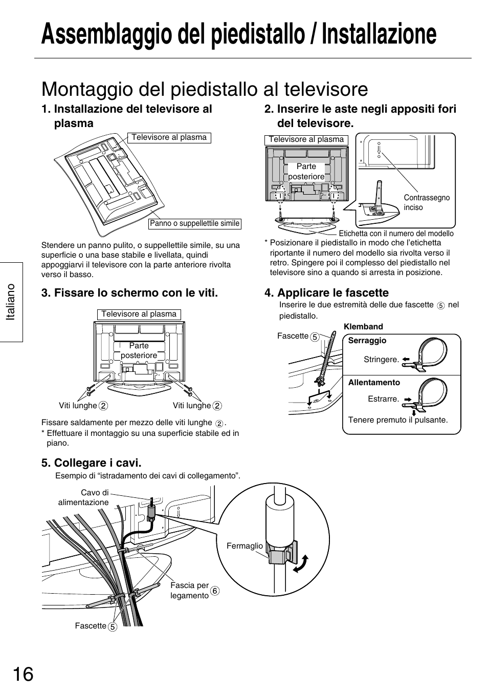 Assemblaggio del piedistallo / installazione, Montaggio del piedistallo al televisore | Panasonic TYST42PA50W User Manual | Page 16 / 36