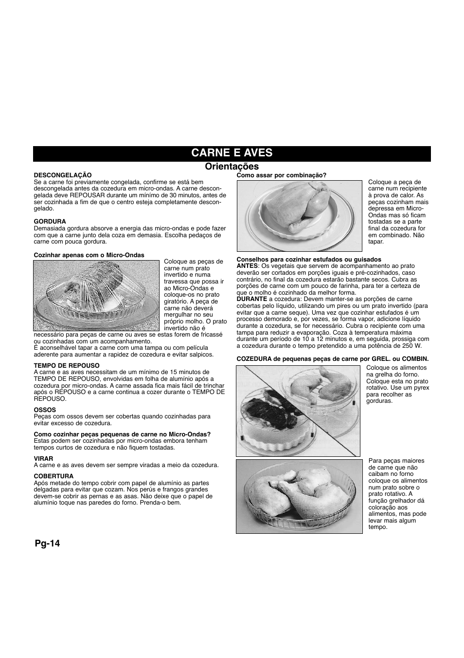 Carne e aves, Pg-14, Orientações | Panasonic NNQ523MF User Manual | Page 130 / 174