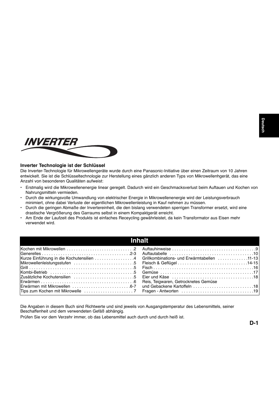 Inhalt | Panasonic NNQ523MF User Manual | Page 22 / 174