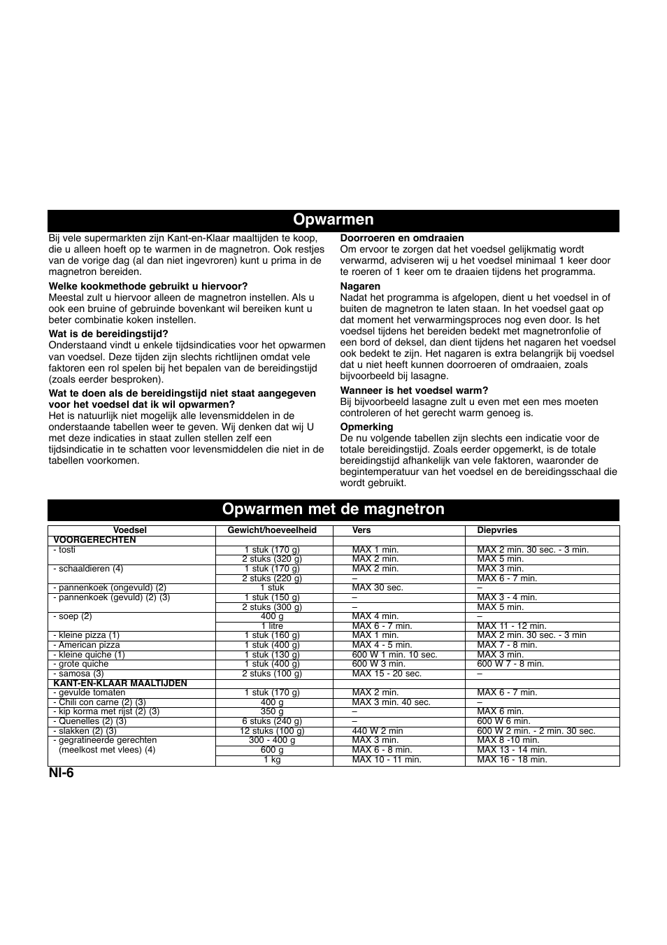 Opwarmen opwarmen met de magnetron, Nl-6 | Panasonic NNQ523MF User Manual | Page 46 / 174