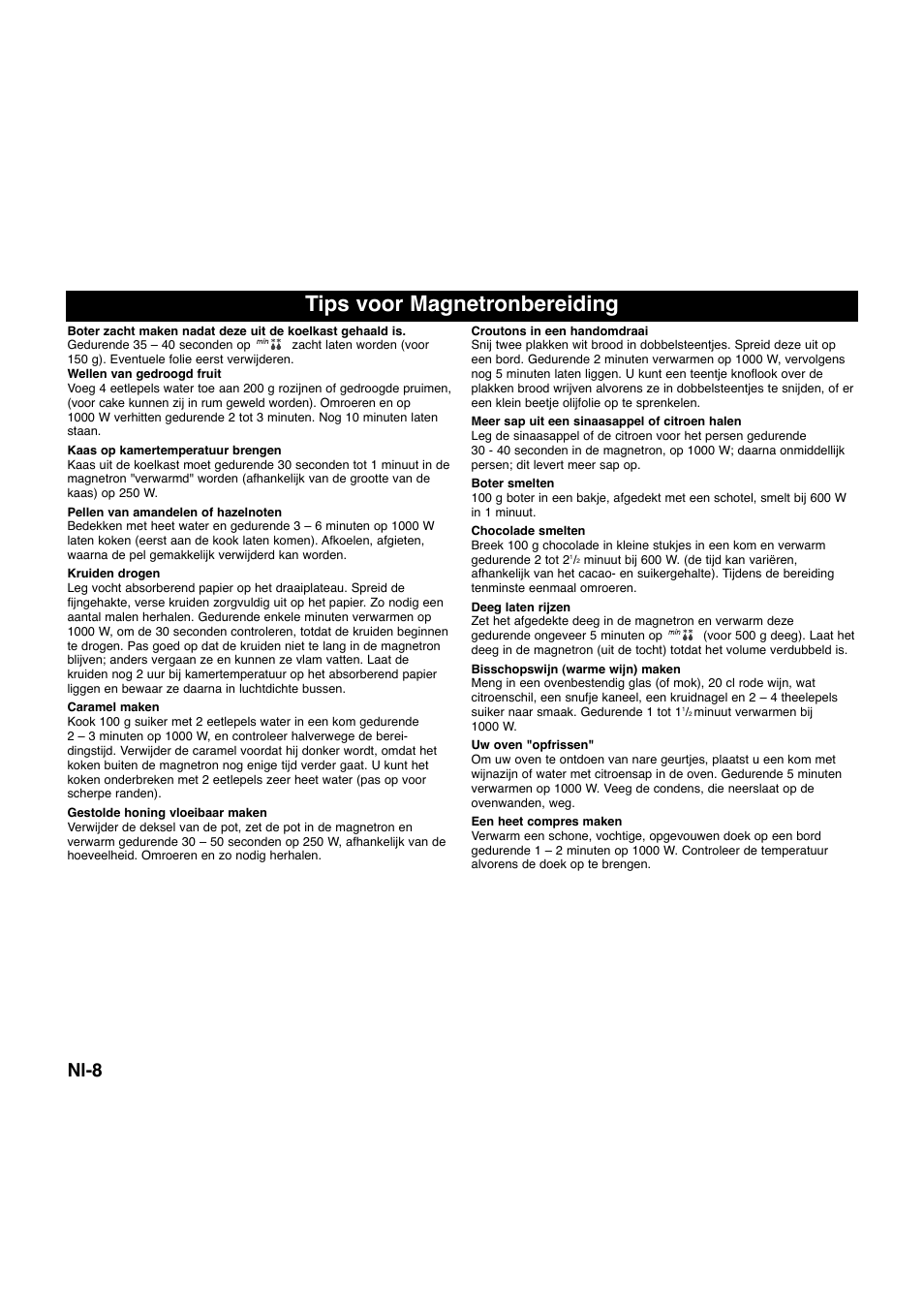 Tips voor magnetronbereiding, Nl-8 | Panasonic NNQ523MF User Manual | Page 48 / 174