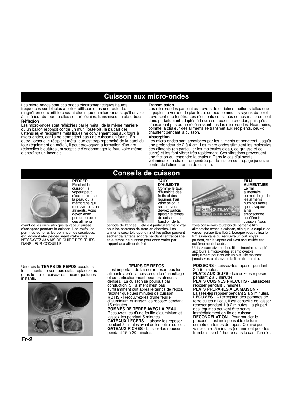 Cuisson aux micro-ondes, Conseils de cuisson, Fr-2 | Panasonic NNQ523MF User Manual | Page 61 / 174