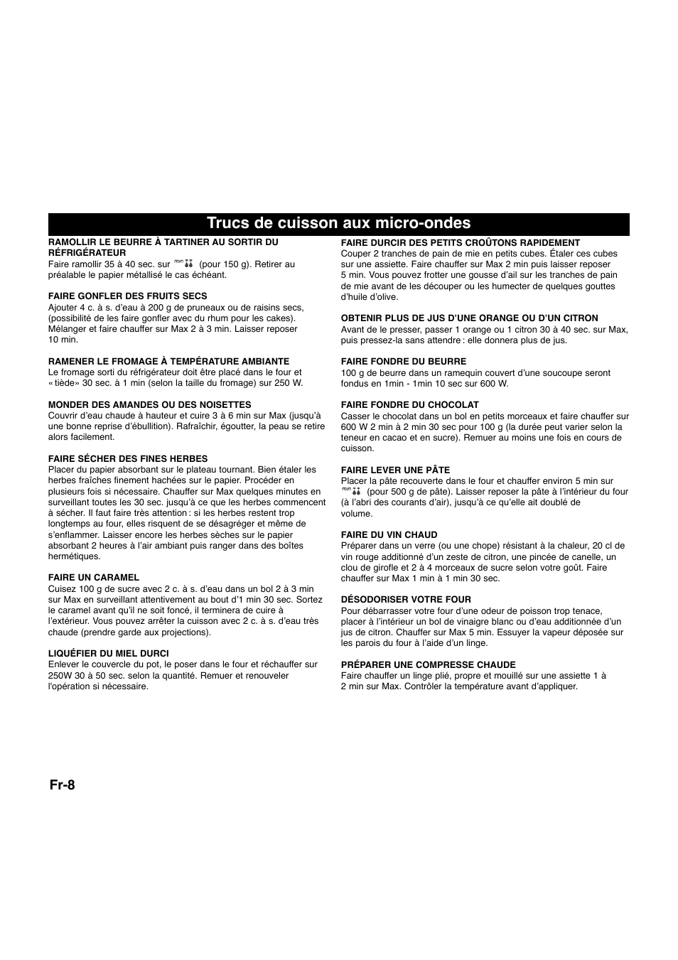 Trucs de cuisson aux micro-ondes, Fr-8 | Panasonic NNQ523MF User Manual | Page 67 / 174