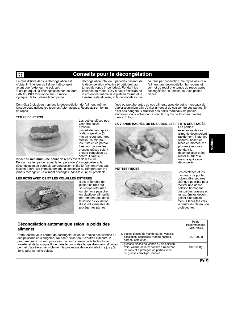 Conseils pour la décongélation, Fr-9 | Panasonic NNQ523MF User Manual | Page 68 / 174