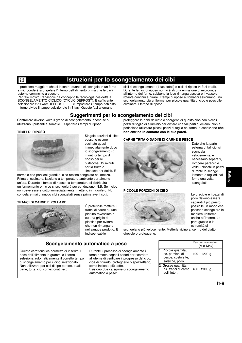 Istruzioni per lo scongelamento dei cibi, It-9 | Panasonic NNQ523MF User Manual | Page 87 / 174