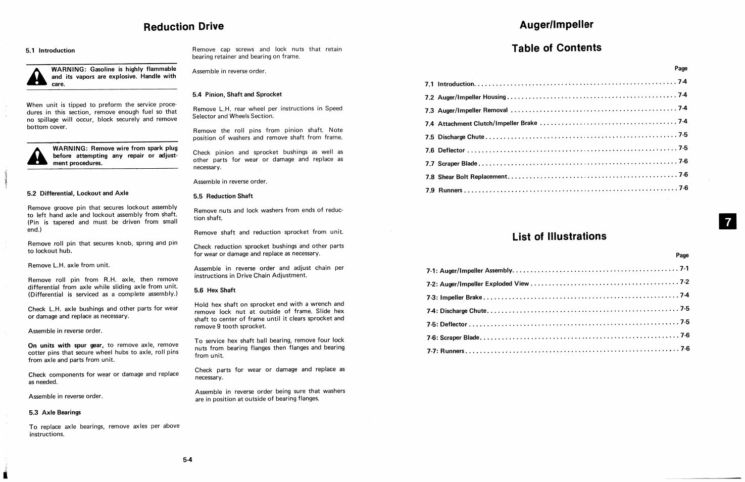 Auger/impeller table of contents, List of illustrations | Ariens 924 User Manual | Page 42 / 72